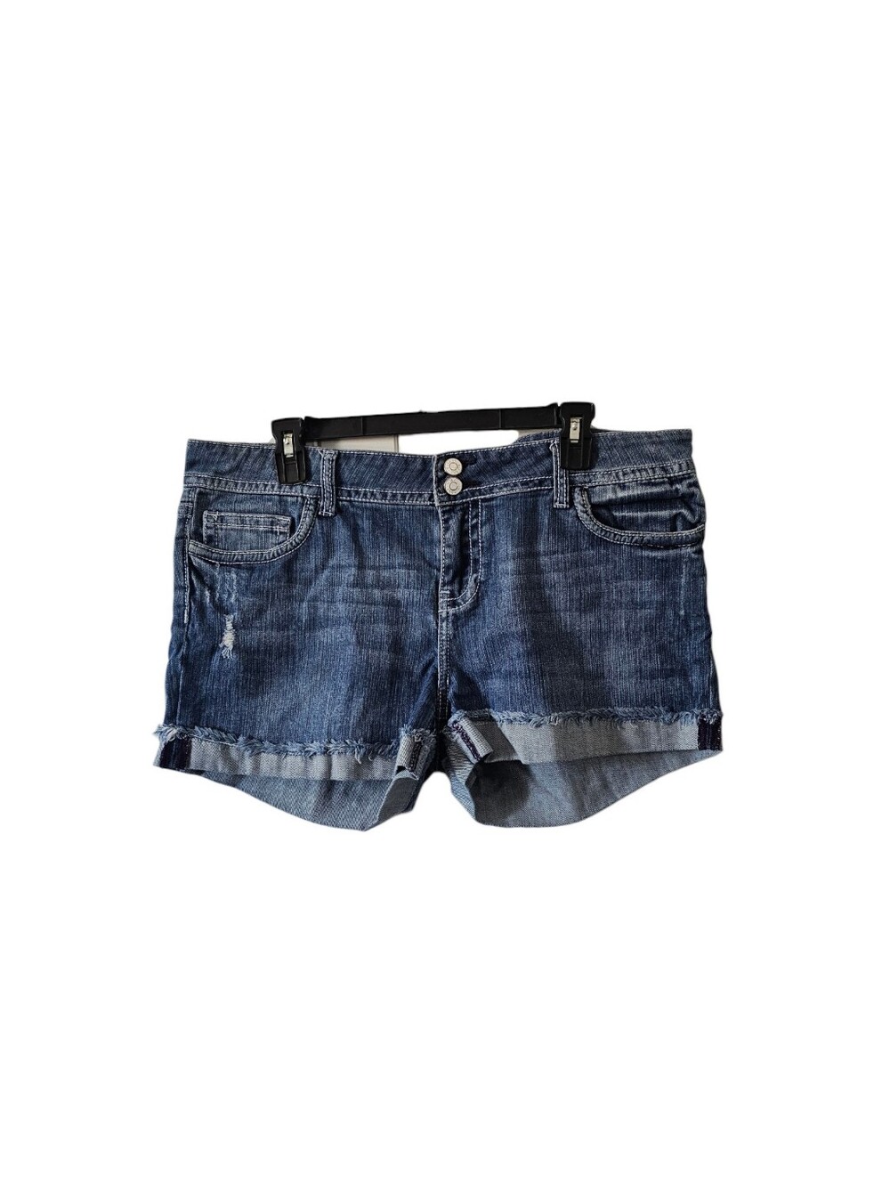 Vigoss Denim Jean Shorts Womens Size 17 Blue Distressed Cuffed Mid Low Rise Y2K